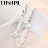 925 Silver Paper Clip Zircon Earrings Wedding Party Jewelry