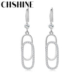 925 Silver Paper Clip Zircon Earrings Wedding Party Jewelry