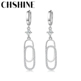 925 Silver Zircon Earrings Paper Clip Design Wedding Party Gift