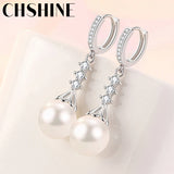 925 Silver Petal Pearl Earrings Women Wedding Party Jewelry