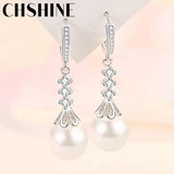 925 Silver Petal Pearl Earrings Women Wedding Party Jewelry