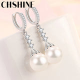 925 Silver Petal Pearl Earrings Women Wedding Party Jewelry