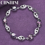 925 Silver Purple Crystal Chain Bracelet Wedding Party Jewelry