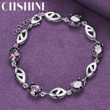 925 Silver Purple Crystal Chain Bracelet Wedding Party Jewelry
