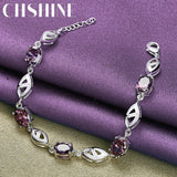 925 Silver Purple Crystal Chain Bracelet Wedding Party Jewelry