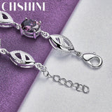 925 Silver Purple Crystal Chain Bracelet Wedding Party Jewelry