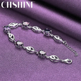 925 Silver Purple Crystal Chain Bracelet Wedding Party Jewelry