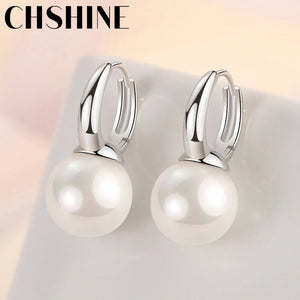 925 Silver Retro 12MM Pearl Earrings Women Wedding Party Jewelry