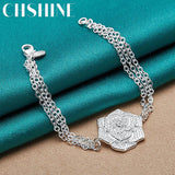 925 Silver Rose Flower Charm Pendant Bracelet Wedding Gift