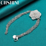 925 Silver Rose Flower Charm Pendant Bracelet Wedding Gift
