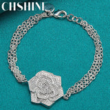 925 Silver Rose Flower Charm Pendant Bracelet Wedding Gift