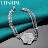 925 Silver Rose Flower Charm Pendant Bracelet Wedding Gift
