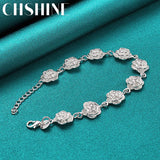 925 Silver Roses Charm Bracelet Chain Women Wedding Engagement Jewelry