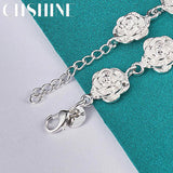 925 Silver Roses Charm Bracelet Chain Women Wedding Engagement Jewelry