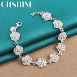 925 Silver Roses Charm Bracelet Chain Women Wedding Engagement Jewelry