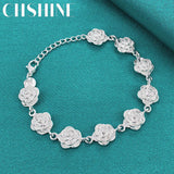 925 Silver Roses Charm Bracelet Chain Women Wedding Engagement Jewelry