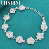 925 Silver Roses Charm Bracelet Chain Women Wedding Engagement Jewelry