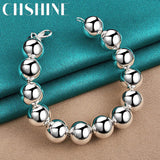 925 Sterling Silver Round Ball 14mm Bead Bracelet For Women Man Wedding Party