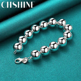 925 Sterling Silver Round Ball 14mm Bead Bracelet For Women Man Wedding Party