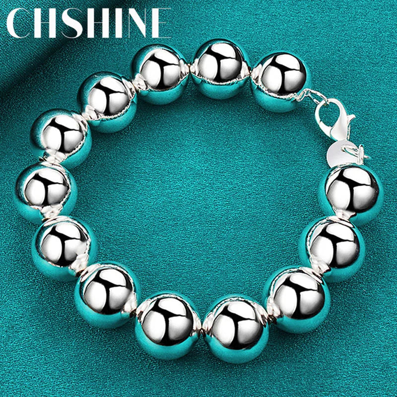 925 Sterling Silver Round Ball 14mm Bead Bracelet For Women Man Wedding Party