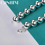 925 Sterling Silver Round Ball 14mm Bead Bracelet For Women Man Wedding Party