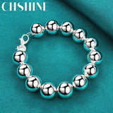 925 Sterling Silver Round Ball 14mm Bead Bracelet For Women Man Wedding Party