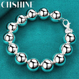925 Sterling Silver Round Ball 14mm Bead Bracelet For Women Man Wedding Party