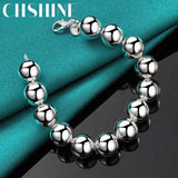 925 Sterling Silver Round Ball 14mm Bead Bracelet For Women Man Wedding Party