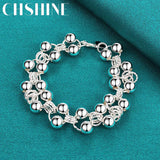 925 Silver Round Ball Beads Chain Bracelet Women Jewelry