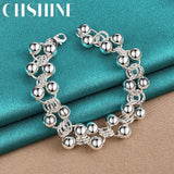 925 Silver Round Ball Beads Chain Bracelet Women Jewelry