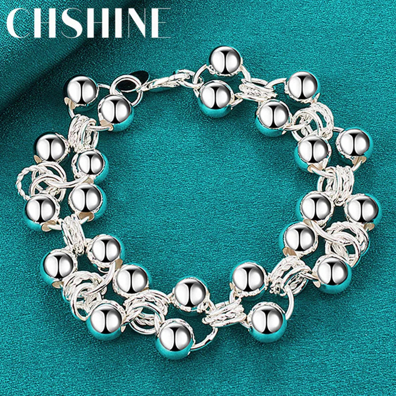 925 Silver Round Ball Beads Chain Bracelet Women Jewelry