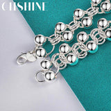 925 Silver Round Ball Beads Chain Bracelet Women Jewelry