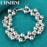 925 Silver Round Ball Beads Chain Bracelet Women Jewelry