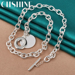 925 Silver Round Pendant Necklace Women Wedding Charm Jewelry