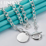 925 Silver Round Pendant Necklace Women Wedding Charm Jewelry