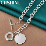 925 Silver Round Pendant Necklace Women Wedding Charm Jewelry