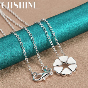 925 Sterling Silver Heart Flower Pendant Necklace 18 Inch