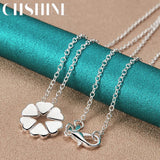 925 Sterling Silver Heart Flower Pendant Necklace 18 Inch
