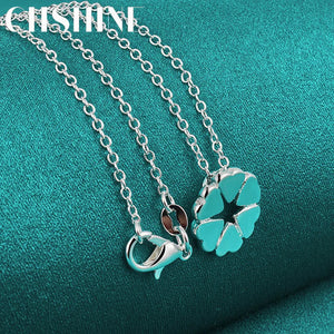 925 Sterling Silver Heart Flower Pendant Necklace 18 Inch