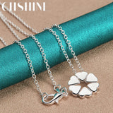 925 Sterling Silver Heart Flower Pendant Necklace 18 Inch