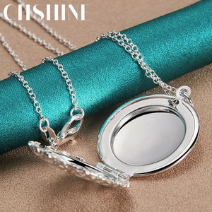 925 Silver Round Photo Frame Necklace For Women