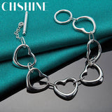 925 Sterling Silver Six Heart Charm Chain Bracelet For Women