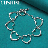 925 Sterling Silver Six Heart Charm Chain Bracelet For Women