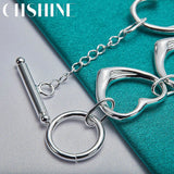 925 Sterling Silver Six Heart Charm Chain Bracelet For Women
