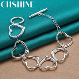 925 Sterling Silver Six Heart Charm Chain Bracelet For Women