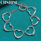 925 Sterling Silver Six Heart Charm Chain Bracelet For Women
