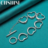 925 Sterling Silver Six Heart Charm Chain Bracelet For Women