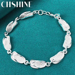 925 Sterling Silver Slipper Bracelet Chain Wedding Charm Party Jewelry