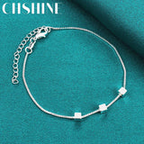 925 Silver Small Square Bracelet Women Wedding Party Gift Jewelry