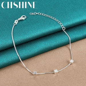 925 Silver Small Square Bracelet Women Wedding Party Gift Jewelry